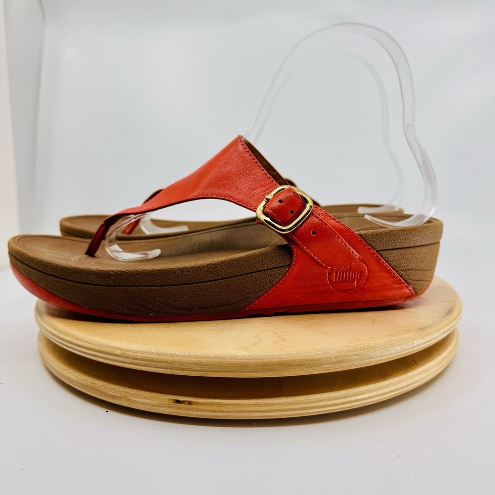 FitFlop Lulu Sandals Shoes Womens 8 Red Wedge Thong Comfort